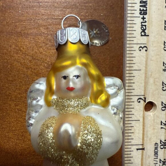Christopher Radko Angel Christmas Ornament Retro Blown Glass Gold White Glitter - Picture 4 of 4